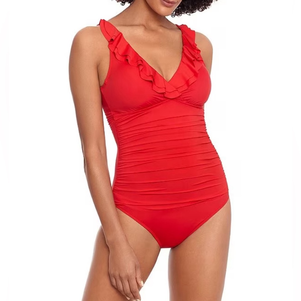 Lauren Ralph Lauren Ruffle One Piece Red Swimsuit Size 8